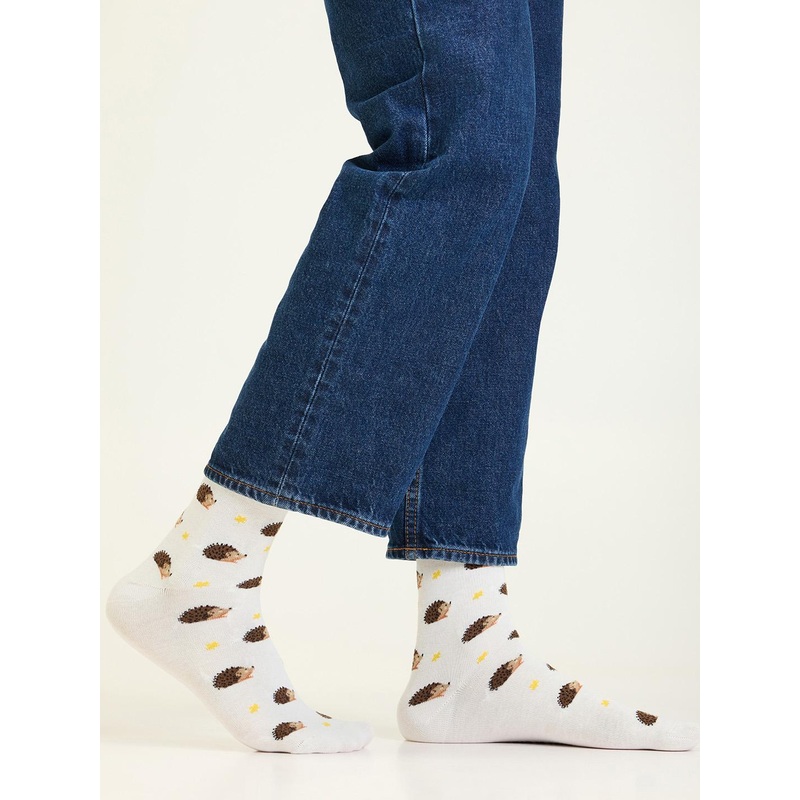 Mint & Oak Men Off White Patterned Calf Length Cotton Socks