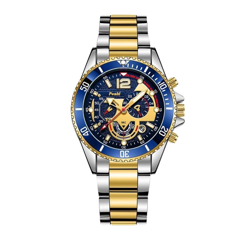 Poshi Men Round Dial Stainless Steel Straps Analogue Watch