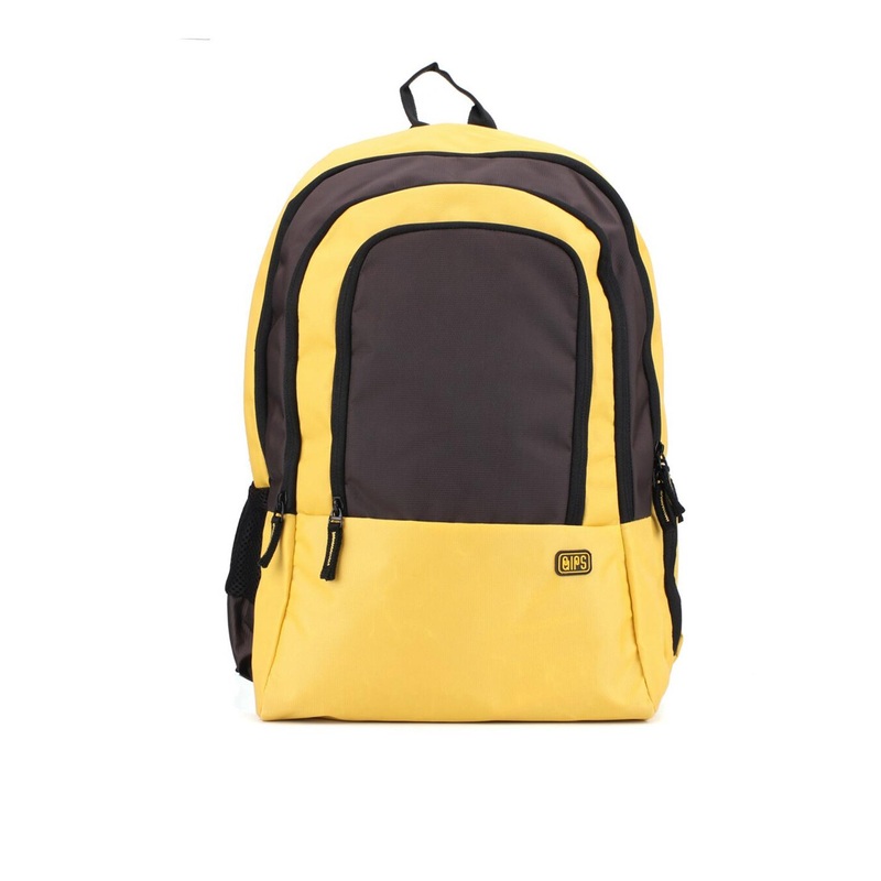 QIPS Unisex Brown & Yellow Colourblocked Backpack