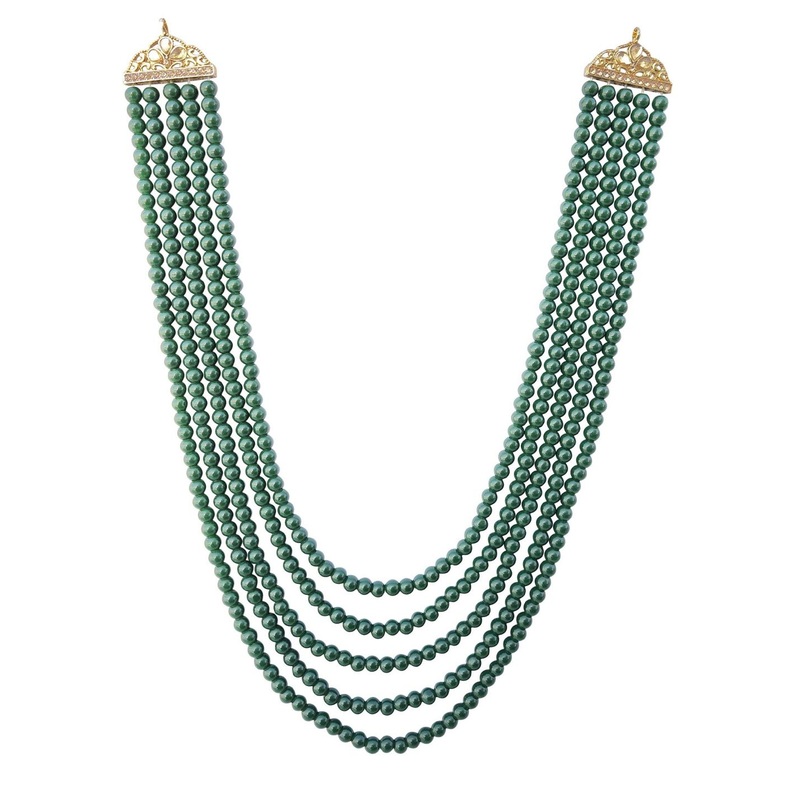 Radhe Creation Men Gold-Plated Moti Mala Pearls Beaded Six Layered Necklace