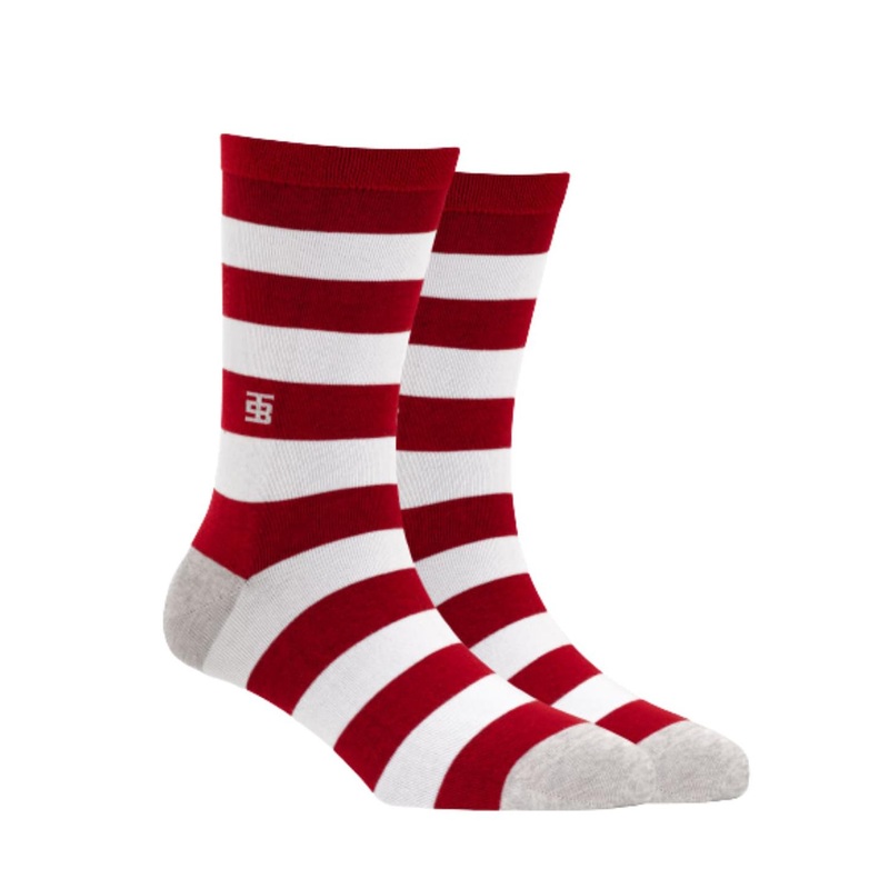 SockSoho Men Red & White Striped Cranberry Edition Calf-Length Socks