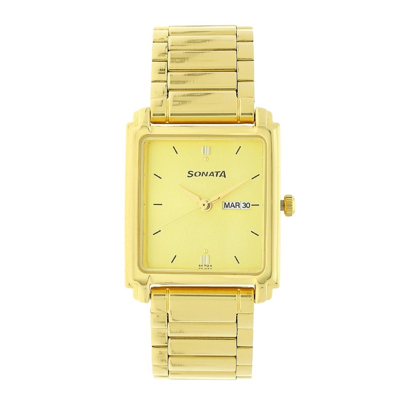 Sonata Men Gold-Toned Analogue Watch NK7053YM05
