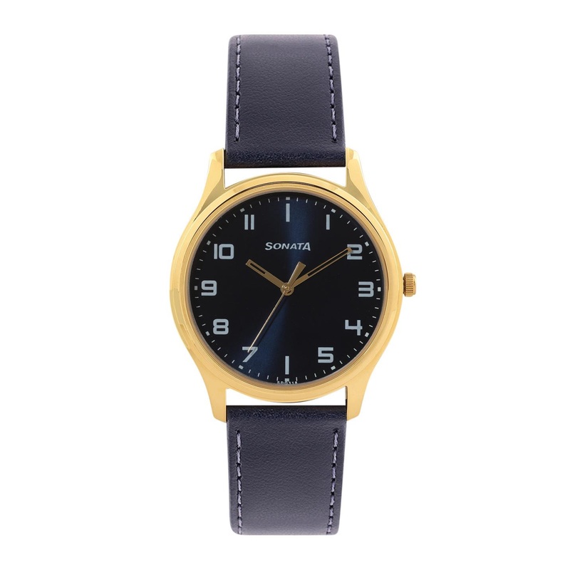 Sonata Men Stainless Steel Dial & Leather Straps Analogue Watch 77082YL10