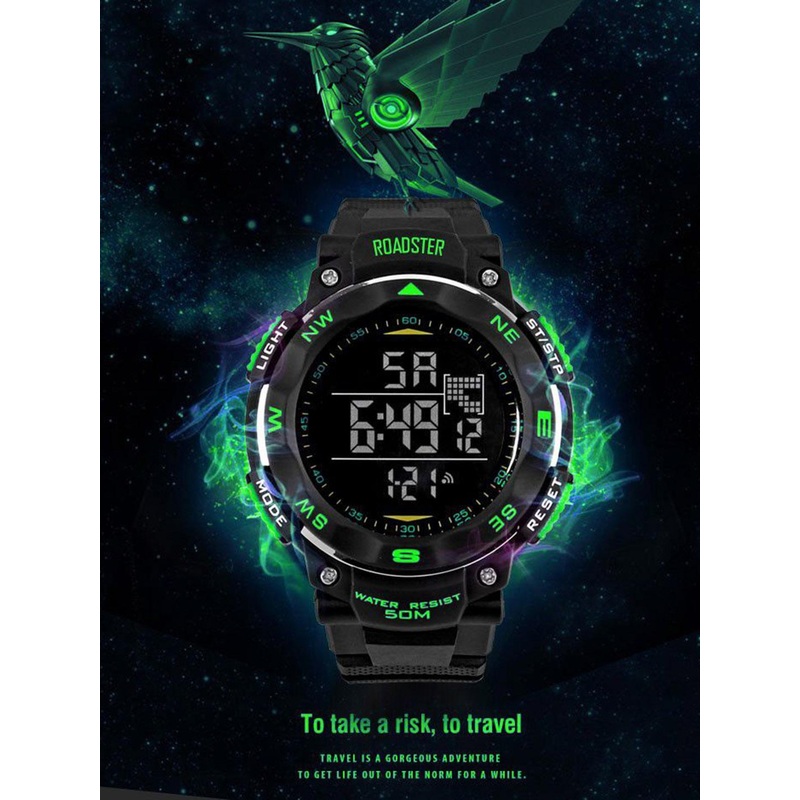 The Roadster Lifestyle Co Men Digital Water Resistant Multi Function WatchRDSTR-1235-GREEN