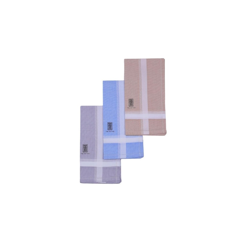 The Tie Hub Men Pack Of 3 Checked Border Pure Cotton Handkerchiefs