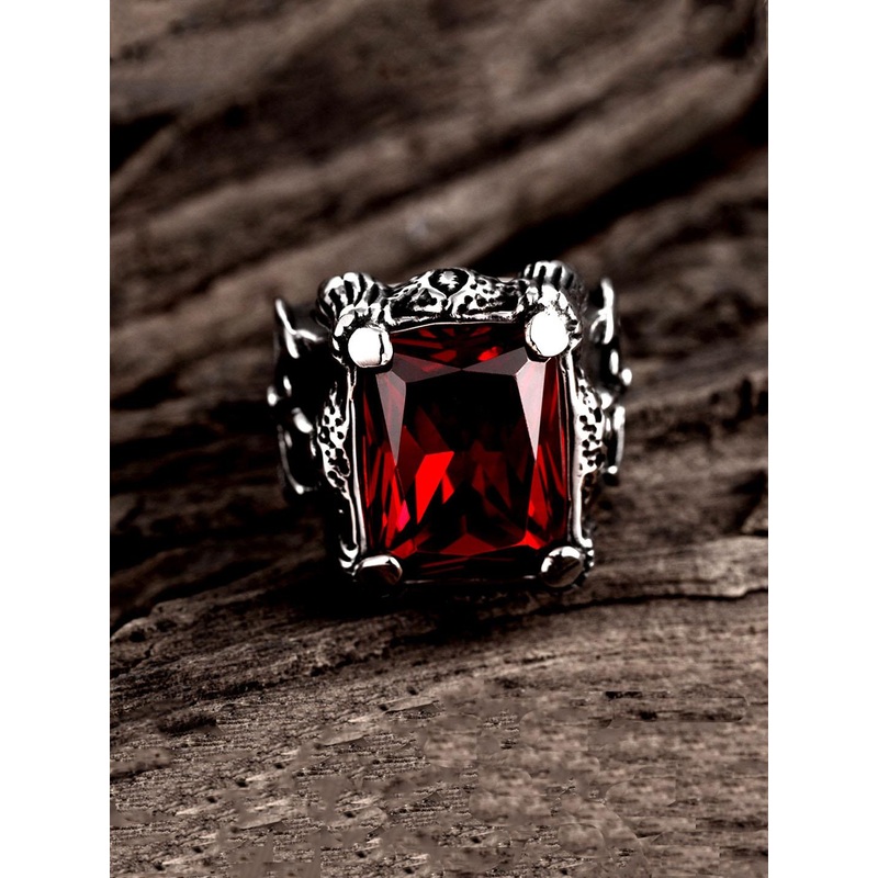 Yellow Chimes Gunmetal-Toned & Red 316L Stainless Steel Ring