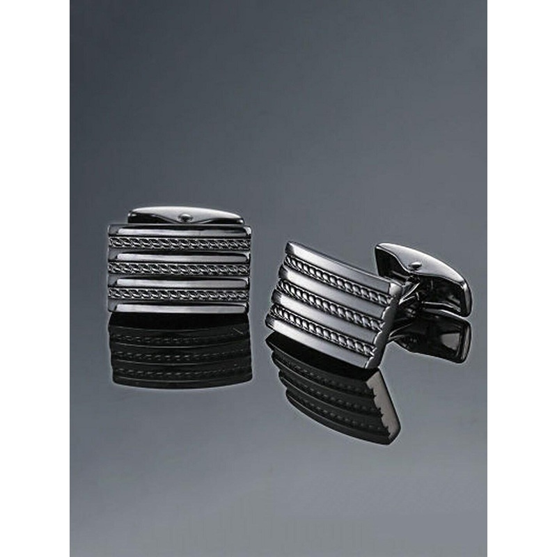 Yellow Chimes Men Black Striped Square Cufflinks