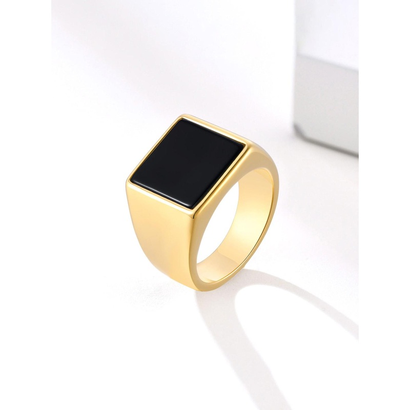 Yellow Chimes Men Gold plated Stainless Steel Square Ring
