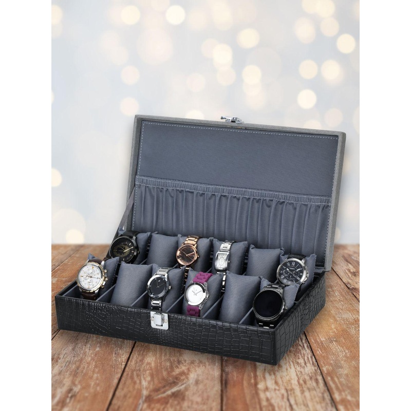 ZENWOOD Black And Grey 12 Slots Watch Organiser Box