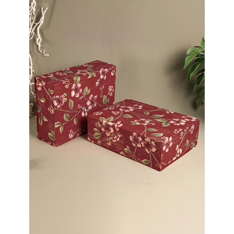 Art Street 2-Pcs Red & White  Flowers Printed Foldable Gift Hamper box