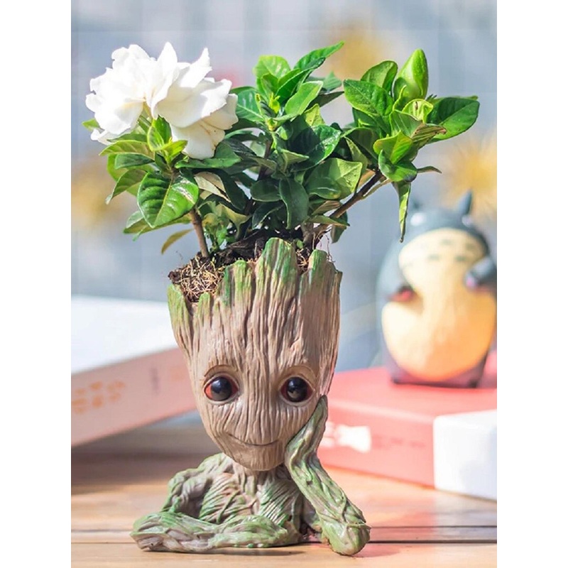 Awestuffs Brown Resting Baby Tree Pen Stand & Flower Pot