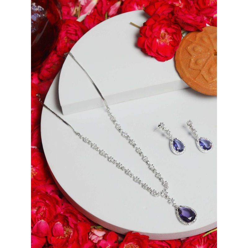 BlingNation Rhodium-Plated American Diamond Studded JewellerySet