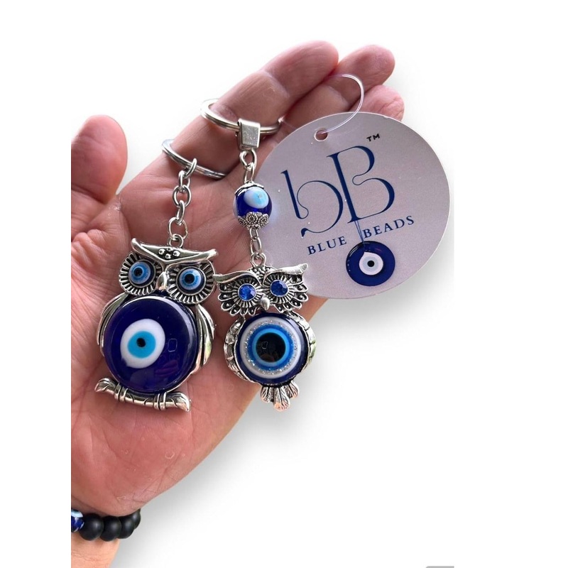 BLUE BEADS Evil Eye Owl Keychain