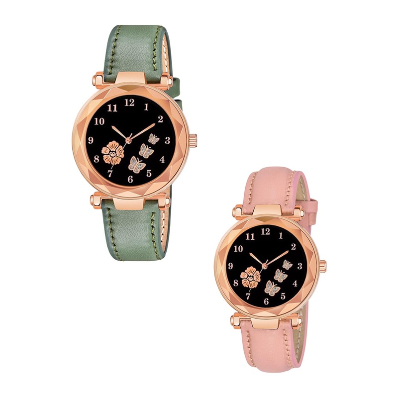 CERO Unisex Pack Of 2 Dial & Leather Straps Analogue Multi Function Watch Com2-FBF223