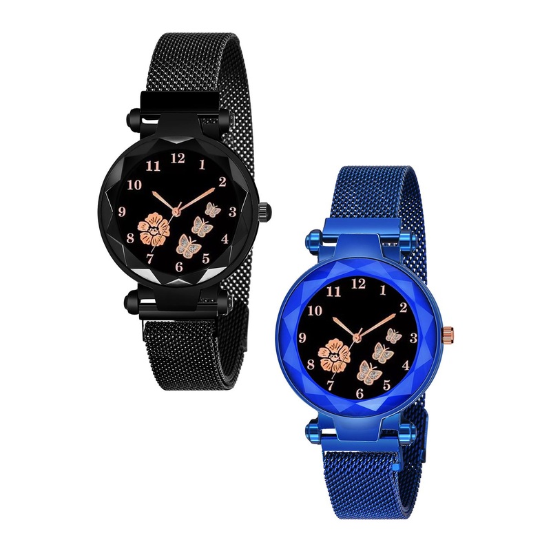 CERO Unisex Pack of 2 Stainless Steel Bracelet Style Straps Analogue Watch Com2-FBF-Mag.