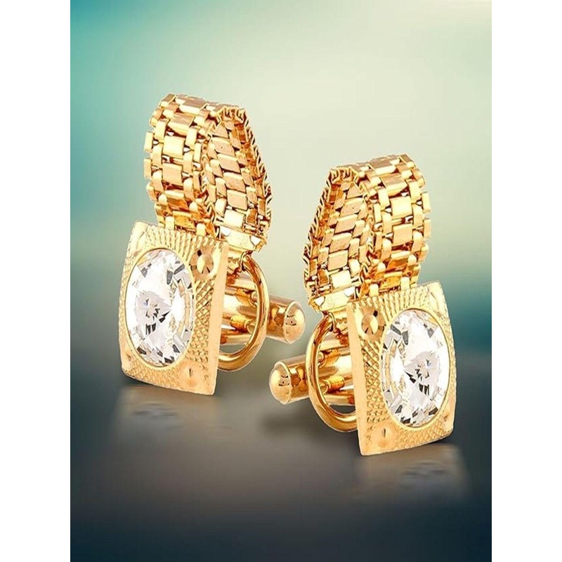Curren Men Gold-Plated Embellished Square Cufflink