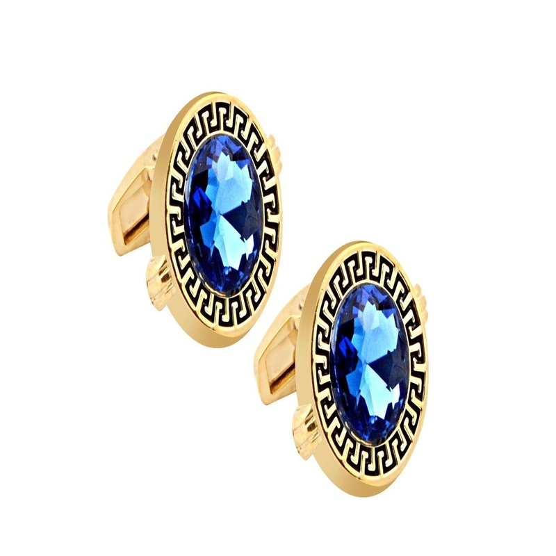 Curren Round Embellished Gold-Plated Cufflink