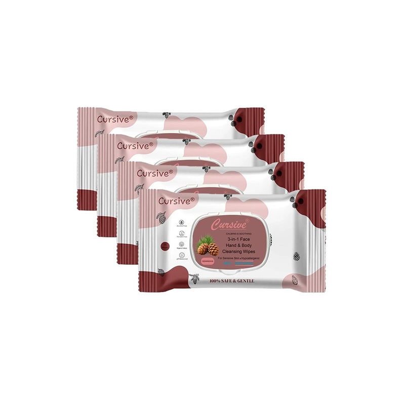 CURSIVE  Set Of 4 Wood Face & Body Refreshing Wet Wipes- 25 Wipes Each
