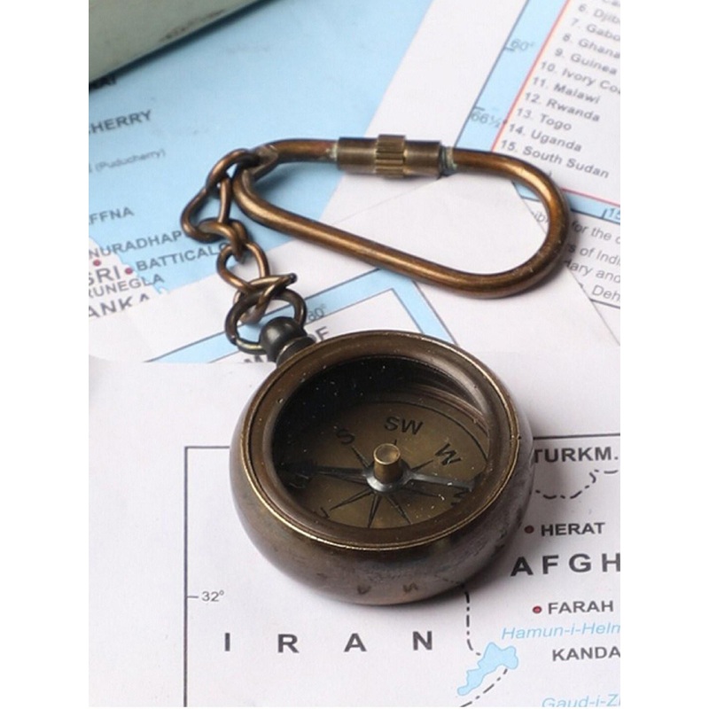 EXIM DECOR Rust Antique Brass Pocket Compass Keychain