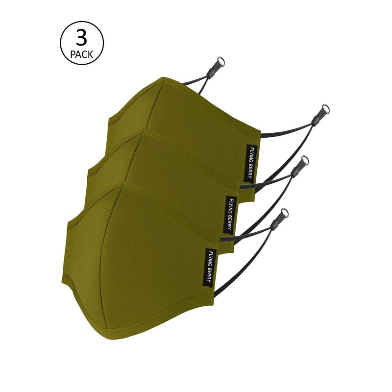FLYING BERRY Pack Of 3 Olive Green Solid 3-Ply Reusable Protective Outdoor Masks