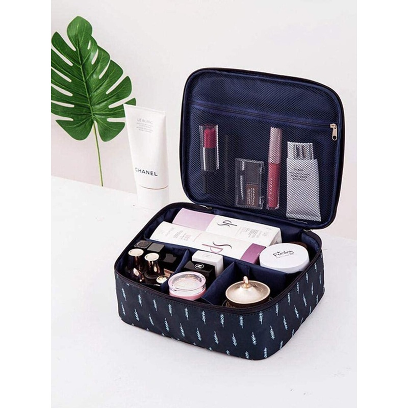 HOUSE OF QUIRK Blue & White Printed Travel Makeup Cosmetic Portable Bag