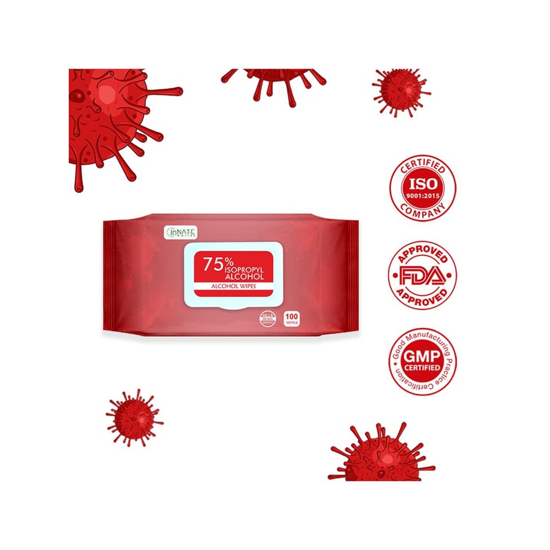 InnateWhites Hand & Surface Cleaning 75% Isopropyl Alcohol Wipes – 100 Pulls