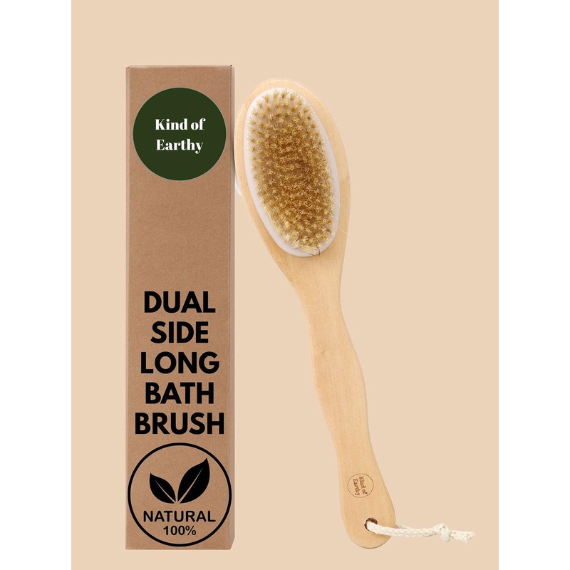 Kind of Earthy Double-sided Bath Brush With Massager & Long Handle