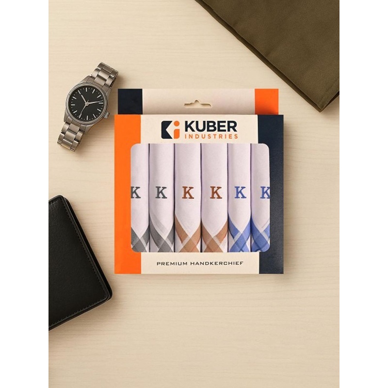 Kuber Industries Pack Of 6 Striped Cotton Letter (K) Embroidery Border Handkerchief