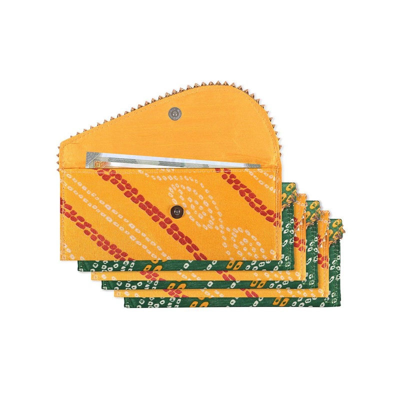 Kuber Industries Set Of 6 Bandhani Printed Waterproof Leather Money Envelopes