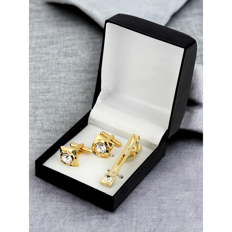 LUCKY JEWELLERY White Gold Plated Geometric Cufflink