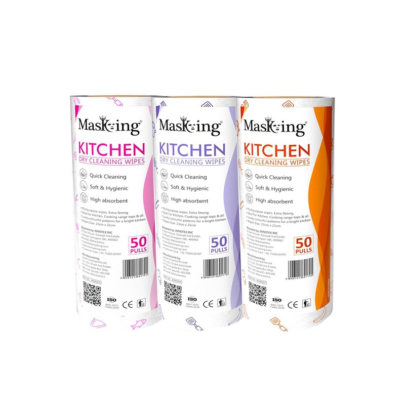 MasKing Set of 3 White Kitchen Cleaning Roll Wipes – 50 Pulls each