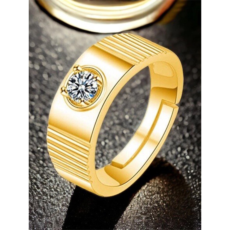 MYKI 24KT Gold-Plated Cubic Zirconia Studded Adjustable Finger Ring