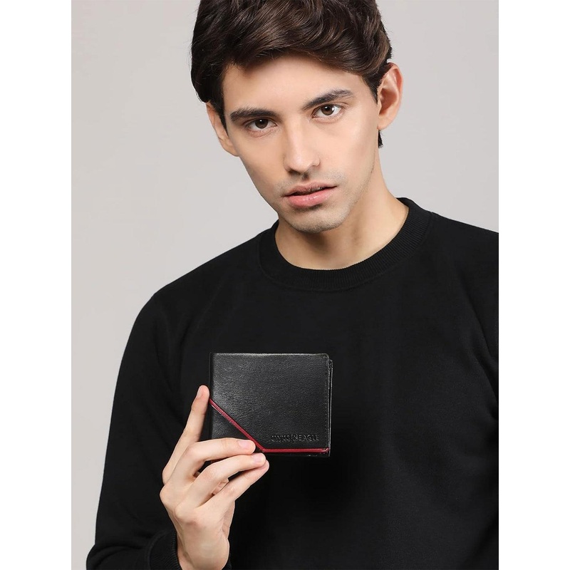 Swiss Eagle Men Textured Cut Work Leather Two Fold Wallet