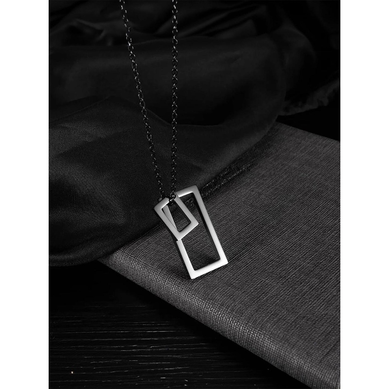 Yellow Chimes Men Rhodium-Plated Stainless Steel Square Shaped Pendant with Chain