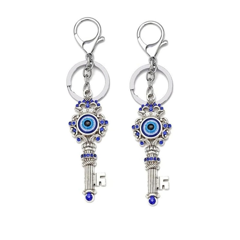 BLUE BEADS Pack of 2 Evil Eye with Key Shape Keychains