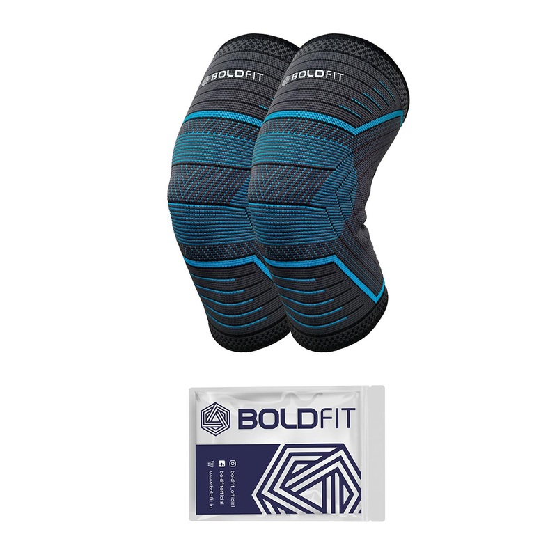 BOLDFIT Blue & Black Nylon Gym Knee Cap