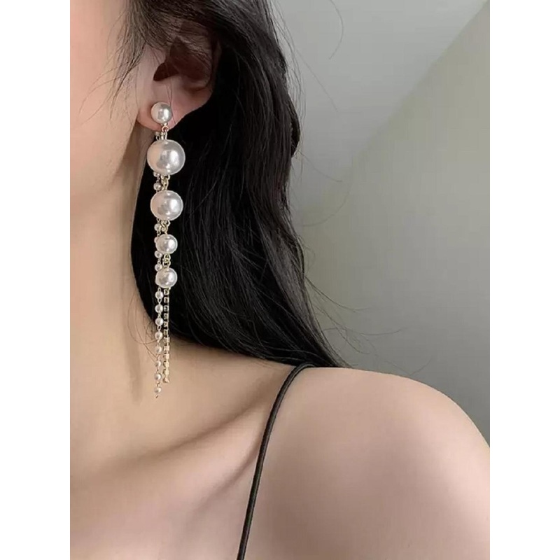 Fashion Amora Pearls studded Long Chain Drop Earrings