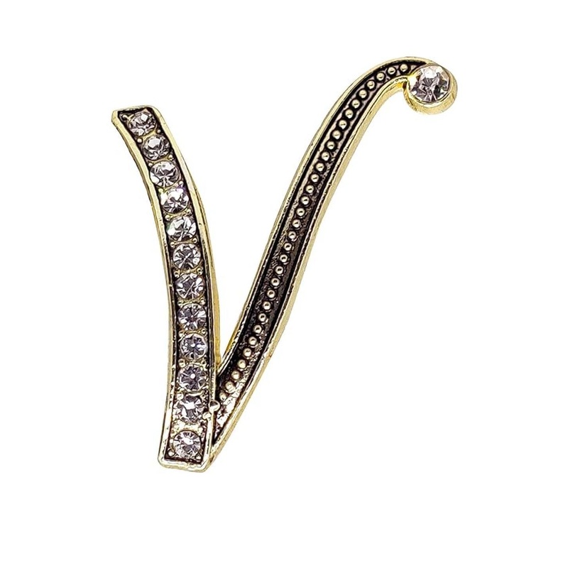 FURE Antique Golden Alphabet V Initial Brooch