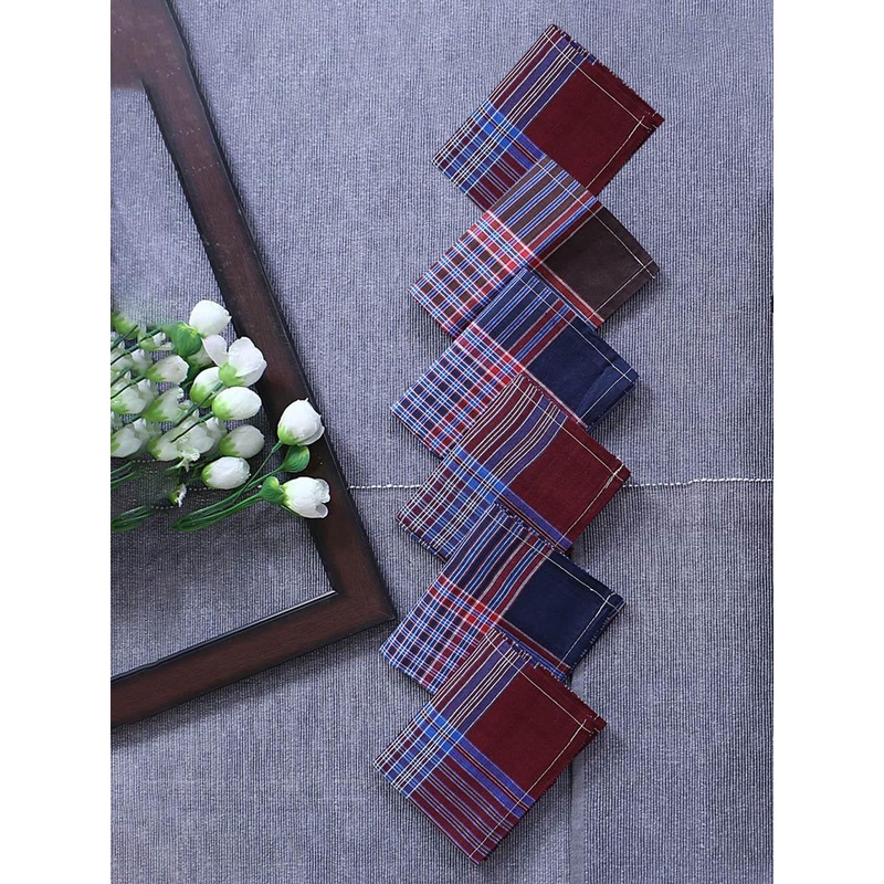 Kuber Industries Gingham Men & Boys Set Of 6 Multi Color Check Dark Cotton Hankies