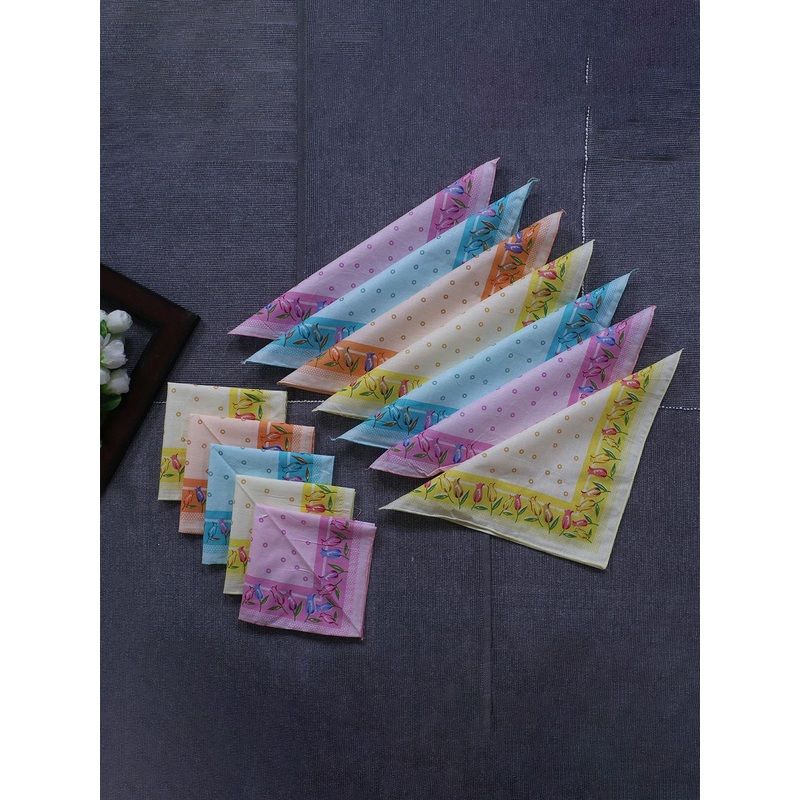 Kuber Industries Women & Girls Set Of 12 Multicolor Rose Bud Print Cotton Hankies