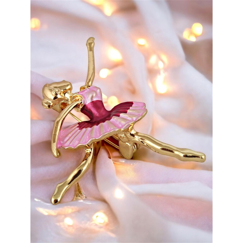 LUCKY JEWELLERY Unisex Gold Plated Meenakari Enamel Dancing Doll Brooch