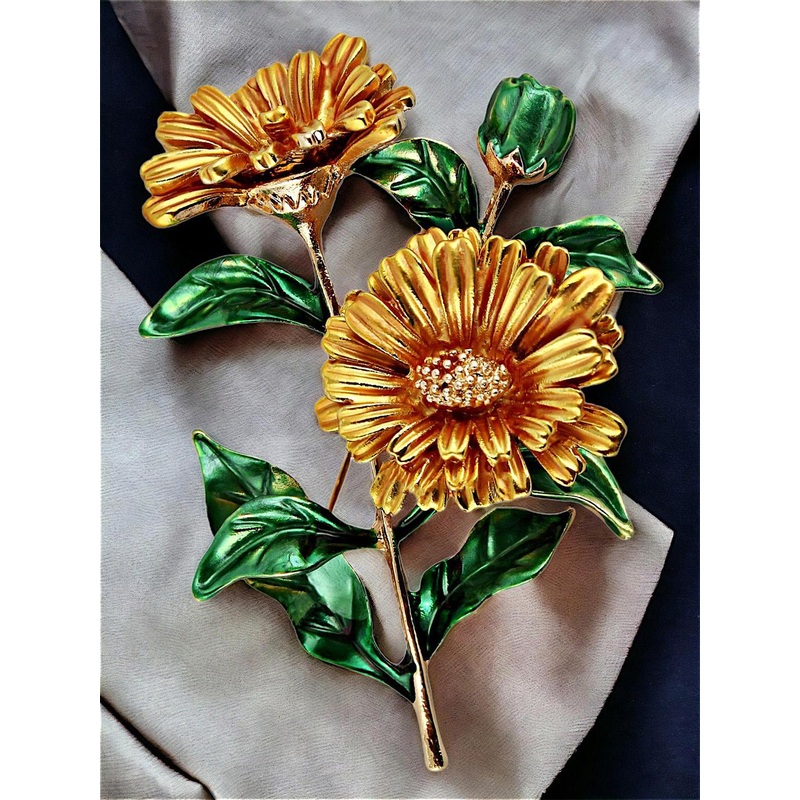 LUCKY JEWELLERY Unisex Gold Plated Meenakari Sunflower Saree Brooch