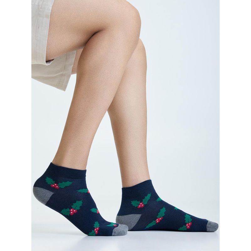 Mint & Oak Men Navy Blue Patterned Ankle-Length Socks
