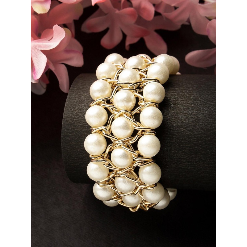 NVR Women Gold-Plated Beaded Elasticated Bracelet