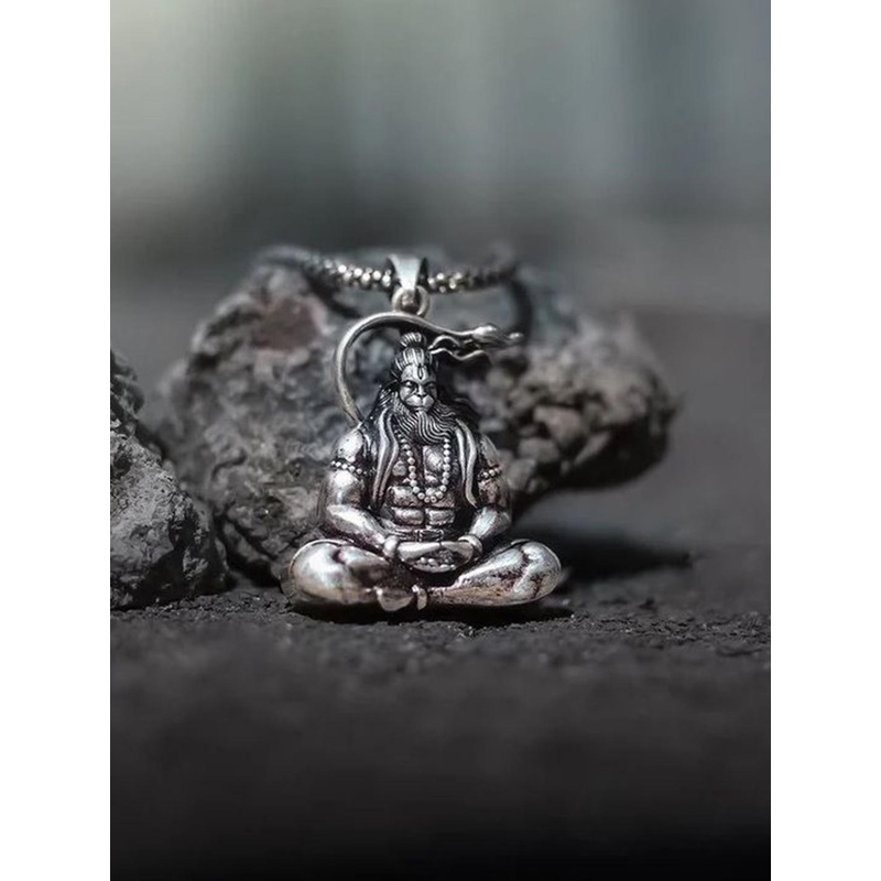 Uniqon Set Of 2 Sitting Meditation Yoga Hanuman Chalisa Print Gada Pendants with Chains