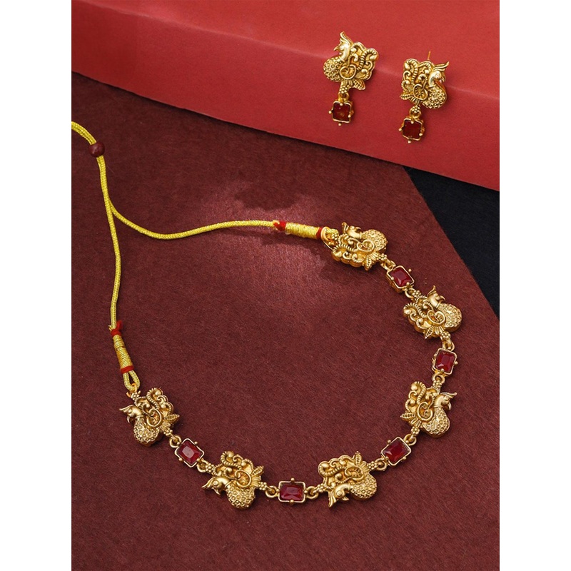 Yellow Chimes Gold-Plated Stone-Studded Peacock-Shaped Jewellery Set