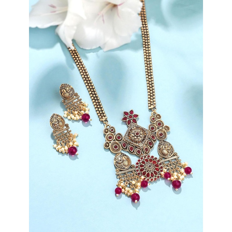 Yellow Chimes Women God-Plated Artificial Stone-Studded & Beaded Jewellery Set