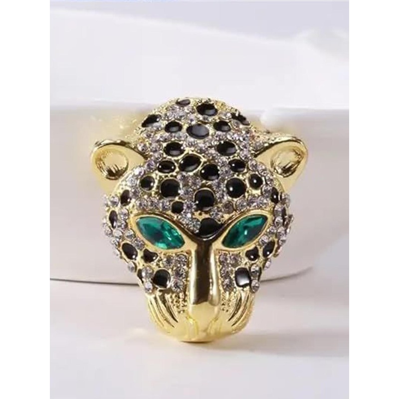 ADORN Unisex Gold Plated Stone Studded Tiger-Face-Shaped Brooch