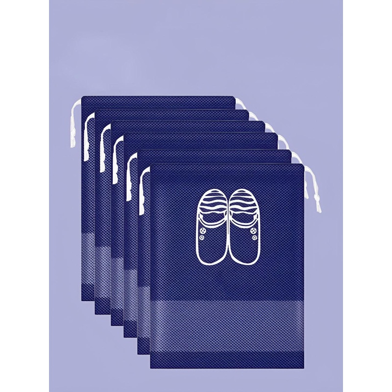 Ajabh Blue Set Of 6 Non-Woven Travel Shoe Storage Bags Cover