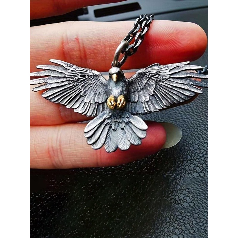 Bling Queen Men Stainless Steel Eagle Wing Pendant Necklace With Chain